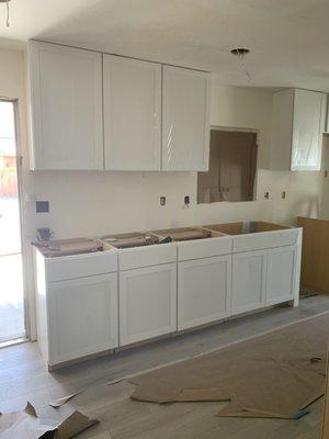 Cabinets installed during kitchen remodel