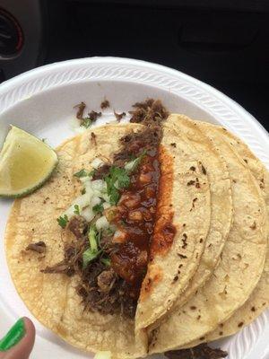 $2.50 each. Totally worth it! Very flavorful and tender. Salsa is just right w a smoky taste to it