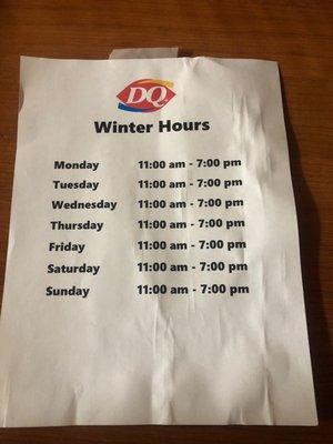 2019 - 2020 Winter Hours