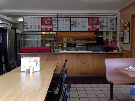 Menu board and front counter with buffet