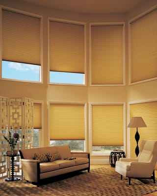 Motorized Duette cellular shades are perfect for hard to reach windows. With battery powered motors they can be placed anywhere, even doors!