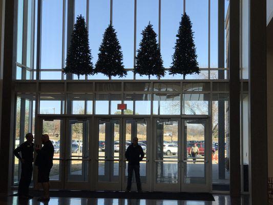 Christmas tree decor at each entrance.