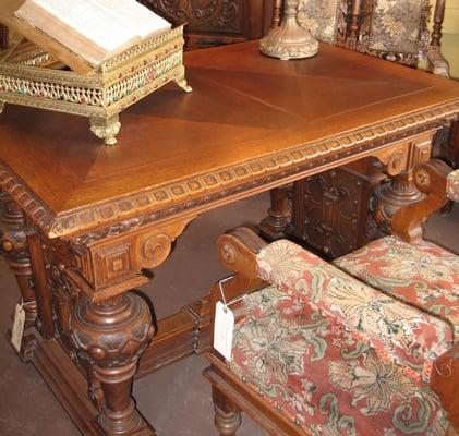 Renaissance Writing Table, Swiss Grunderzeit Armchair & Bible Stand