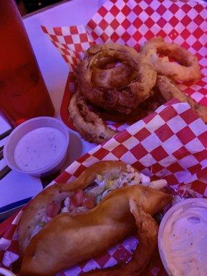 Fried tacos and onion rings!