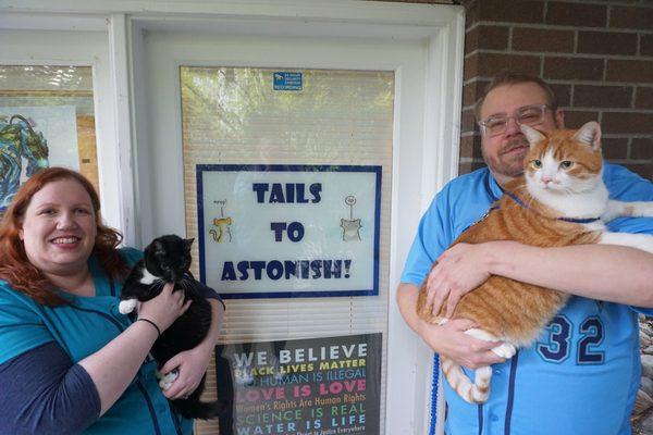 Owners Nicole & Shaun and their cats who inspired the name.