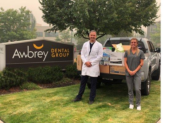 Awbrey Dental Group donating supplies to the fire victims.