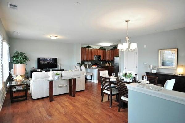 Flat living area and kitchen.