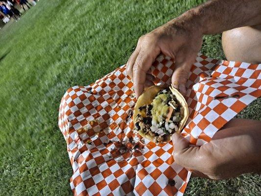 The Carne asade tacos with guacamole and perfect seasonings.