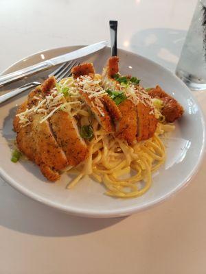 Parmesan Crusted Chicken with carbonara sauce