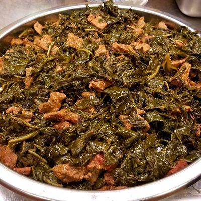 Gomen Besiga, (Deliciously seasoned Collard greens with tender beef).