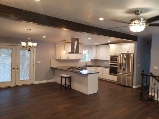 Beautifully finished kitchen. Knocked down walls and created a nice open concept.