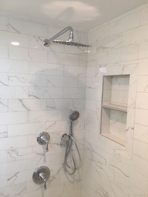 Montauk complete bathroom remodel tile job.