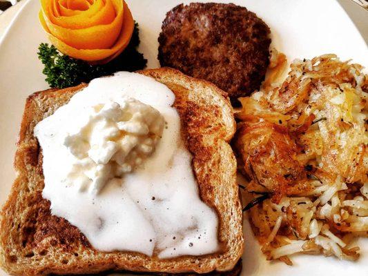 Homemade French toast with whipped cream