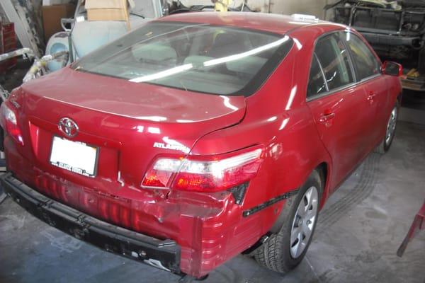 2009 Toyota Camry rear end hit. Before.