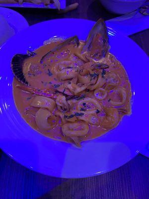 The seafood with delicious creamy sauce