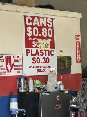 Price for cans and bottles