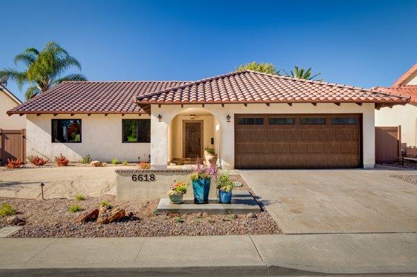 Front of home with new garage door!