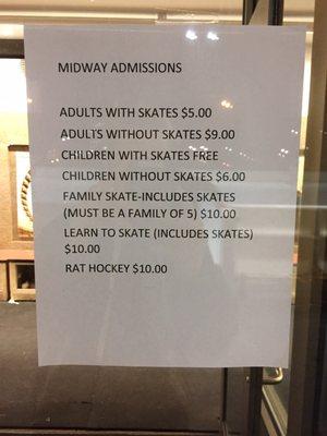 Rink Prices for 2016-17 Winter