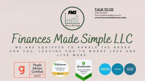 Finances Made Simple LLC is a QuicBooks ProAdvisor with Advanced Certification. We are also a Xero Certified Partner.