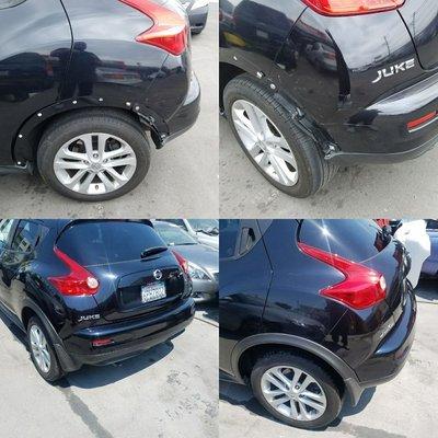 Before and After rear bumper repair and paint,2010 Nissan juke