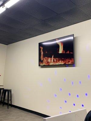 "Fireplace" with jazz music playing