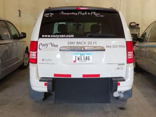 The back of one of our wheelchair ramp vans. This makes for an easy and safe transition into the van.