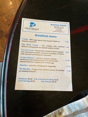 Breakfast menu