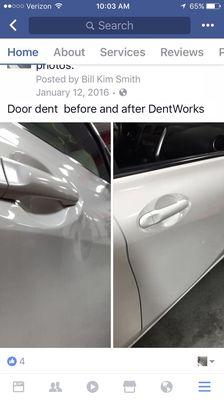 Another door dent repaired by DentWorks PDR