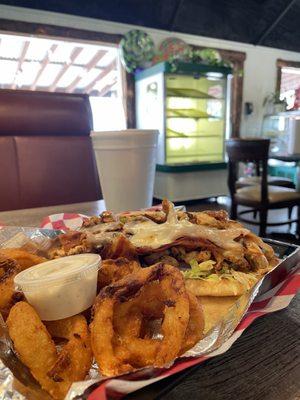 Chicken bacon sub and onion rings