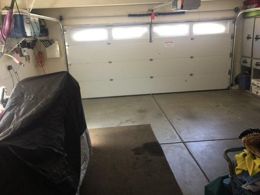 Interior view of new garage door.  Old door didn't have windows so this adds nice natural light to a dark garage.