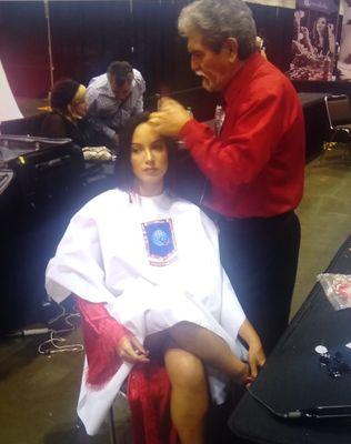 Doing my models hair for hair competition.