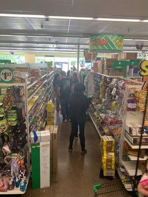 Line all the way down aisle 7. One cashier.