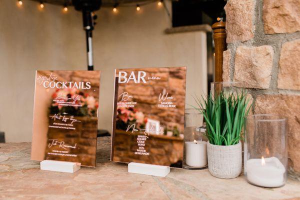 Bar Signs (available in Rosegold, Gold, Clear, Black, & Frosted)