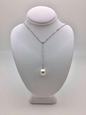 Pearl drop with diamond necklace set in 14k white gold