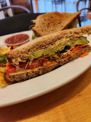 Veggie Sandwich that came with chips and a house salsa!