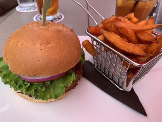 Beyond Burger with Sweet Potato Fries