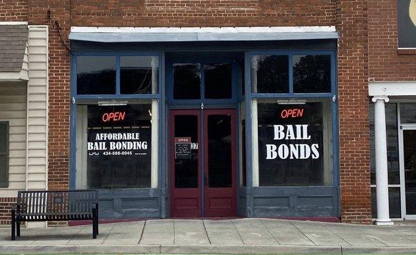 View of A-1 Affordable Bail Bonds of Halifax, VA from across the street at the Halifax Courthouse