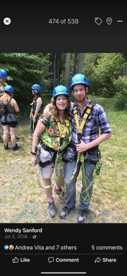 Zip lining, in NH, with one of my sons.