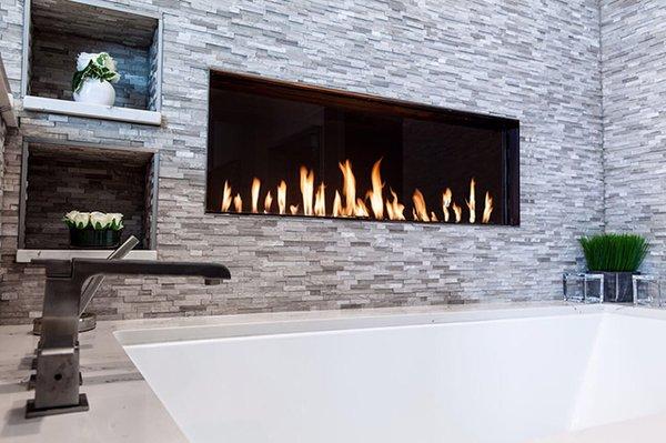 Front facing flare fireplace