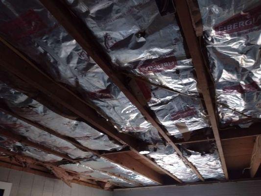 Main bedroom ceiling that Joe tore out that my mom had to repair after already had a box that just needed wired to