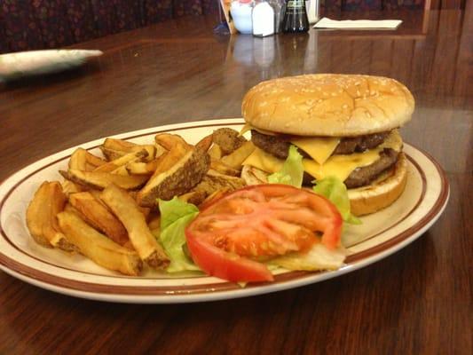 Double cheeseburger and homemade French fries