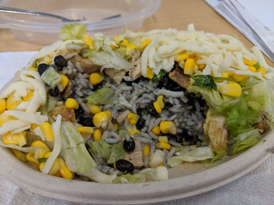 Chicken, Rice, Black Beans, Verde Chili Salsa, Cilantro, Lettuce & Cheese!