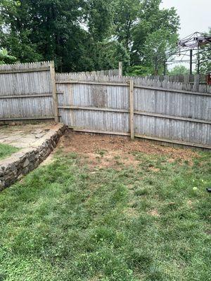 Stump gone, fence line straightened out.