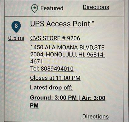 The LATEST DROP OFF TIME is 3:00 PM DAILY for Ground and Air Shipping.