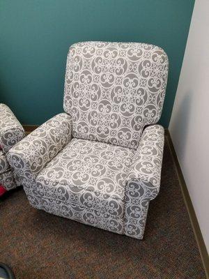 Comfortable chair in their nursing nook