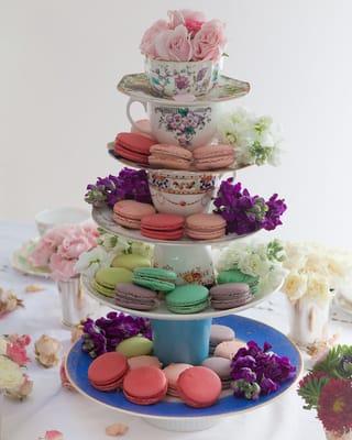 our beautiful vintage "tower of tea cups" cake stands