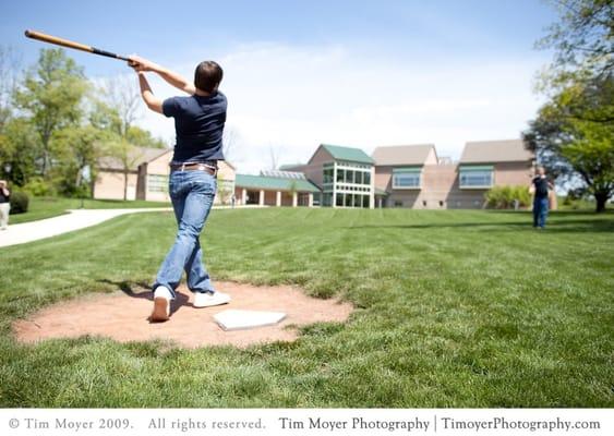 Stickball is a lunchtime tradition when the weather turns warm.