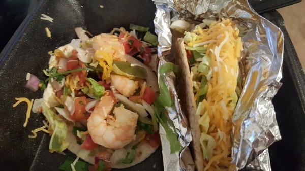 Soft & Hard Shrimp Tacos with only 3 shrimp on each