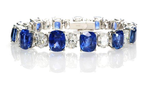 Sapphire and diamond cushion shaped bracelet