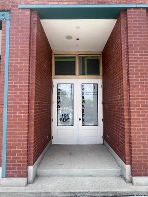 Thermatru Doors and Quaker windows. Aluminum clad Patina Green.  Installed in Fortville .